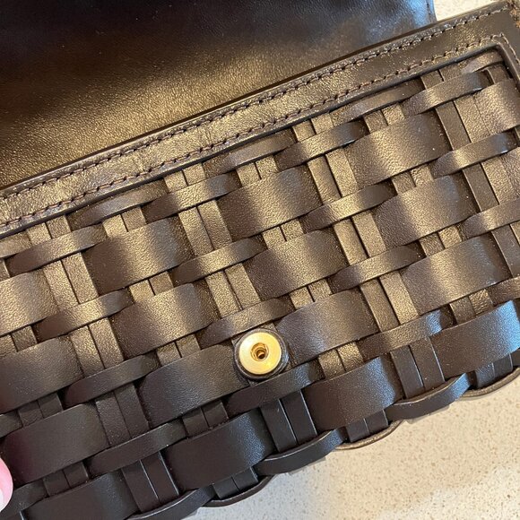 TORY BURCH Britten Woven Flap Wallet Wristlet - Deep Brown - Picture 4 of 15